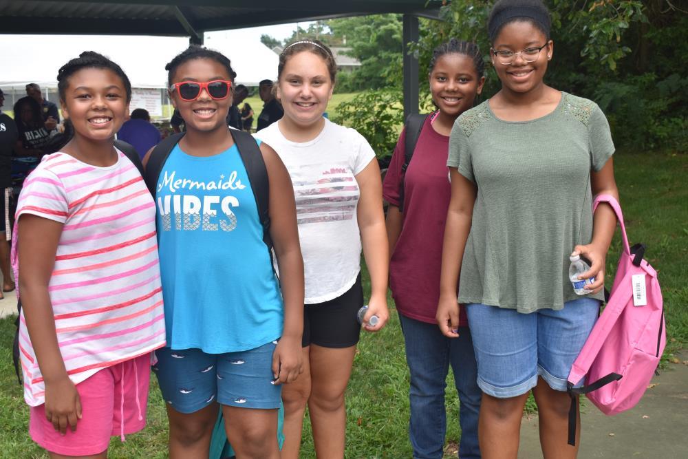 Five Girls with Their New Backpacks